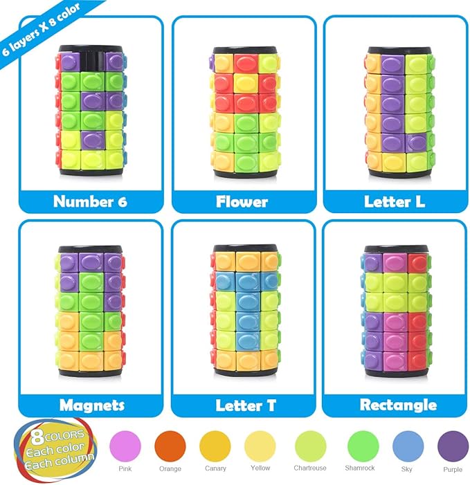 R.Y.TOYS Rotate and Slide Puzzle-Design Patent,Fidget Toys(Restore Order/Create Patterns) 8 Colors,6 Layers-Detach Piece for Quick Play,Brain Teaser,Sensory Toys,Birthday Gifts,Stocking Stuffers