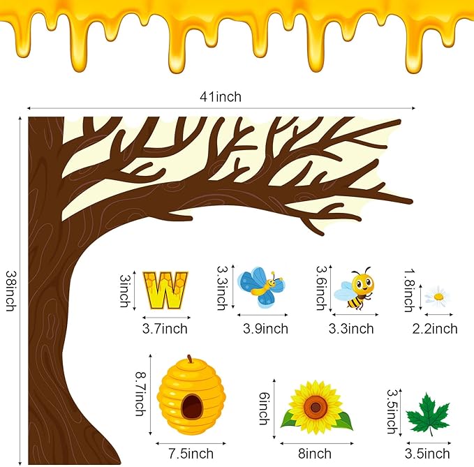 Zonon 111 Pcs Bee Bulletin Board Decorations Summer Sunflower Classroom Decorations Beehive Classroom Tree Cutouts Bulletin Board for Back to School Party Supplies(Vibrant Style)