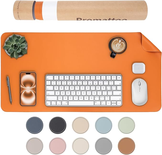 Oversized Non-Slip Desk Pad Protector with Premium Gift Box – Vegan Leather Waterproof Laptop Mat for Keyboard & Mouse, Grips Desk Firmly – Large Office Pad – Sunset Orange