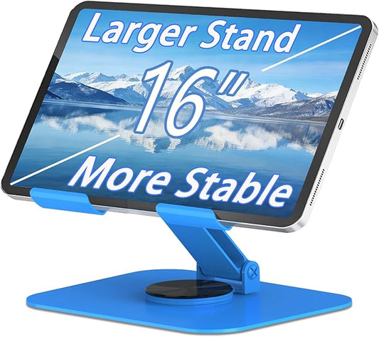 Metal Tablet Stand, Adjustable 360° Rotation Tablet Holder Compatible with 4-16" Tablet Such as iPad Pro Air, iPad mini, Tab S10 Ultra (Blue)