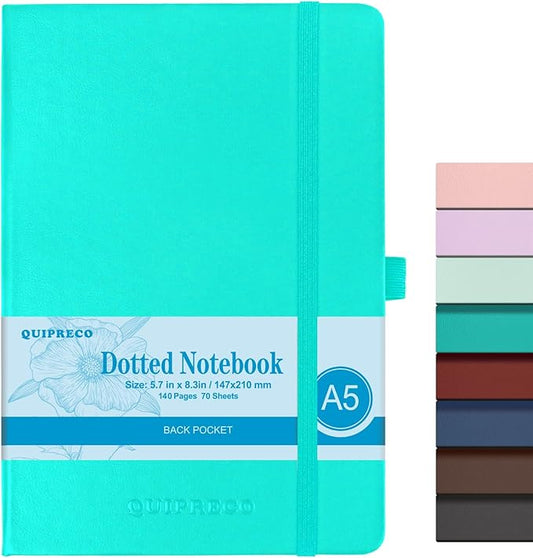 Bullet Dotted Journal Hardcover Notebook, A5 140 Pages 120Gsm Thick Paper for School,Note Taking,Work,Diary，5.7''*8.3'',Turquoise
