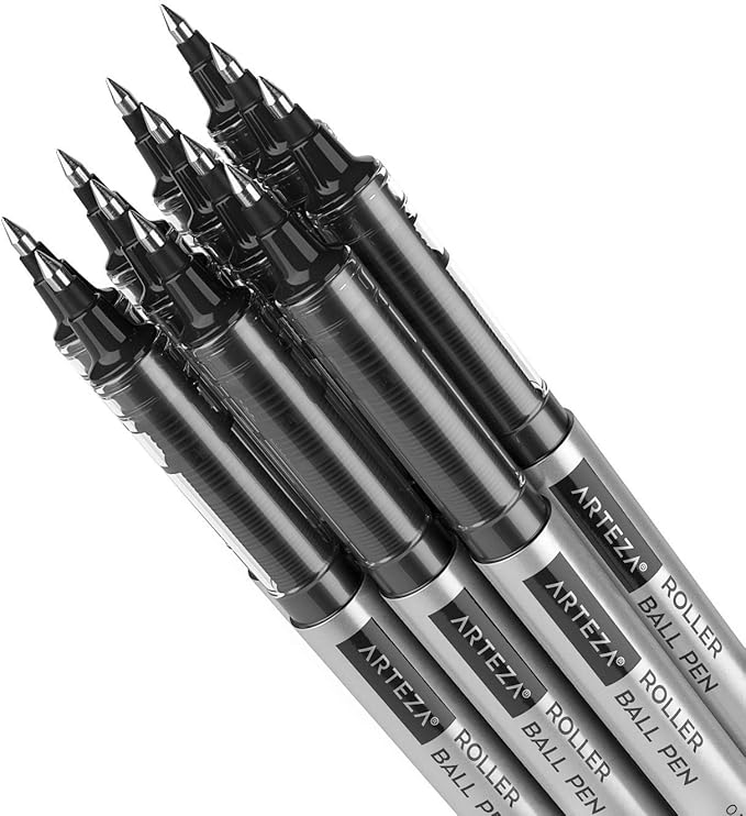 ARTEZA Rollerball Pens, Pack of 20, 0.5mm Black Liquid Ink Pens for Bullet Journaling, Fine Point Rollerball, Office Supplies for Writing, Taking Notes & Sketching