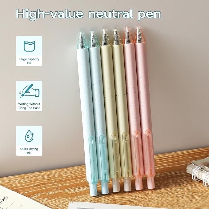 RIANCY Pink pens black ink gel cute pens fine point smooth writing retractable pretty premium 0.5mm blue Black Ink for Women Girls Teachers Office School (6pcs)