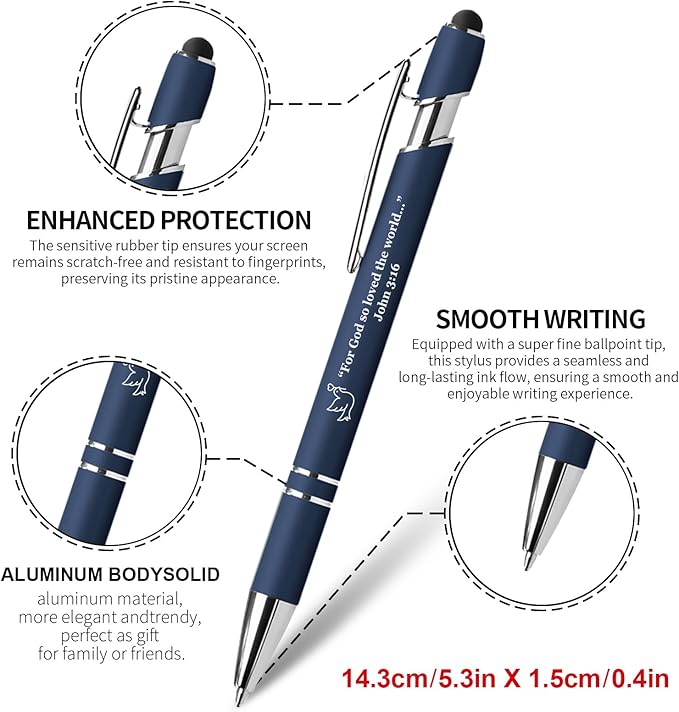 15 Pack Bible Verse Pens, Christian Inspirational Retractable Ballpoint Pens with Religious Scripture Quotes & Symbols, Smooth Writing Black Pens for Church, Gifts for Christians, DeepBlue