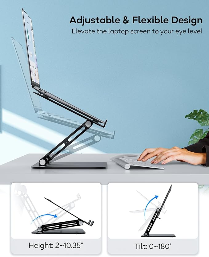 Adjustable Laptop Stand, Ergonomic Computer Stand for Desk, Aluminum Ventilated Colling Laptop Riser Holder Mount Compatible with MacBook Pro Air, HP, Dell 10-15.6" All Laptops