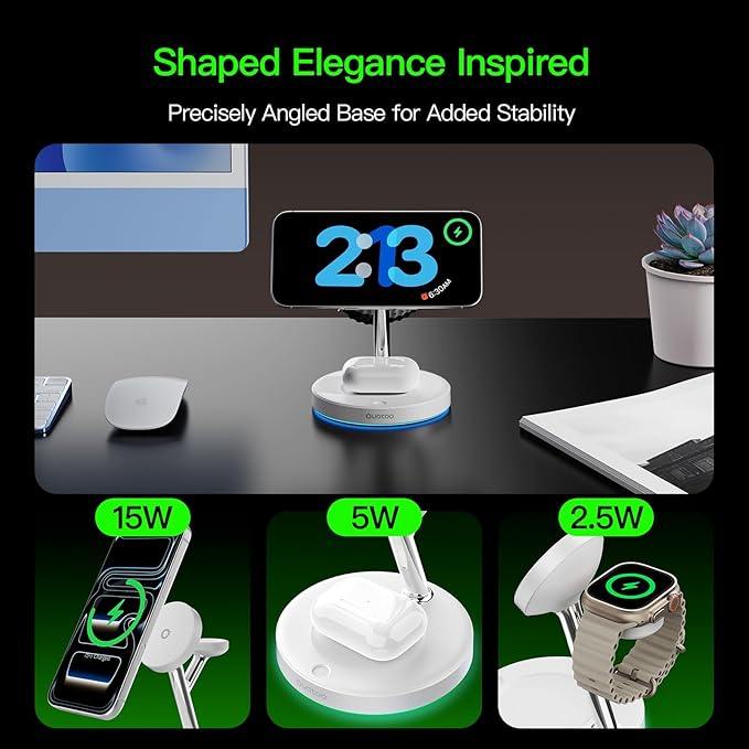 2024 Version 3 in 1 30W Supper Fast Wireless Charging Station for iPhone Apple Watch AirPods, Magnetic Charger Stand Dock Multiple Devices for 15/14/13/12/13, iWatch, AirPods 3 2 Pro(White)