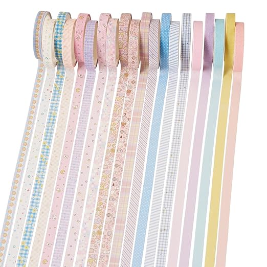 20 Rolls Washi Scrapbook Tape 7mm Pastel Decorative Bible Tape Set Floral Tape Pack Pink Aesthetic Colored Tape Rolls Stickers for Crafts DIY Scrapbook Study Journaling Planner Supplies