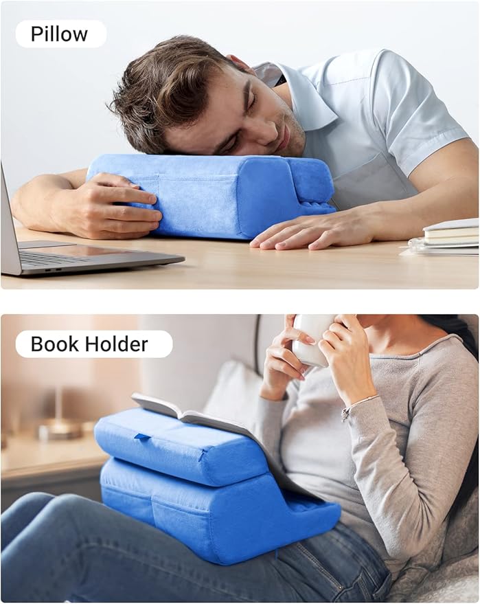 UGREEN Tablet Pillow Stand for Lap Soft Holder Bed with 3 Viewing Angles Adjustable Home Office Accessories Compatible with iPad Pro 13 12 11 10.5 Air Mini 5 4 3 2 Phone 16 15 14 E-Reader Blue