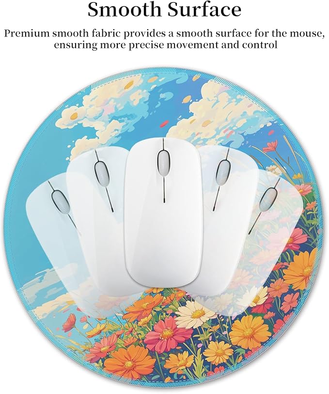 Mouse Pad for Desk, Floral Clouds Small Cute Mousepad with Non-Slip Base, Round Mouse Pads for Wireless Mouse Laptop Gaming, Computer Mouse Mat for Home Office Travel Desk Accessories