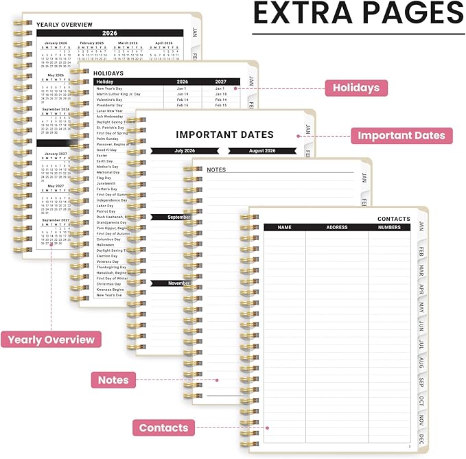 2026 Planner, Weekly and Monthly Calendar Planner for Women, Jan 2026 - Dec 2026, Hardcover Planning Agenda book with Tabs, Spiral Bound, Inner Pocket, Perfect for School Office Supplies, 6.3" x 8.5" - Landscape