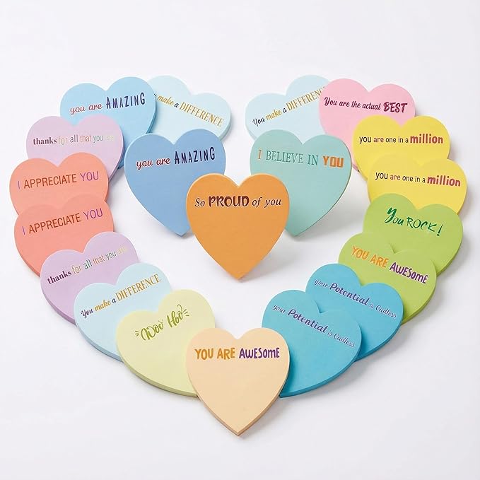 Teling 24 Pack Valentine's Day Sticky Notes Heart Shape Sticky Notes 3 x 3 Inch Appreciation Notepads Bulk Cute Memo Pads for Galentines Party Gifts School Office Supplies (Pastel)