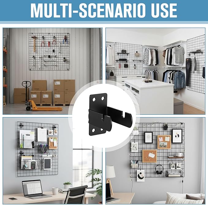 Thyle 12 Pack Gridwall Mount Brackets Metal Double Hook with Screws Wire Grid Panel Hooks Accessories for Warehouse Clothing Store Shop Cloakroom Retail Display Garage Office Wall Organization