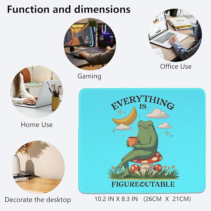 Blue Frog Motivational Mouse Pad,Everything is Figureoutable Positive Affirmations Desk Mat for Dorm Home Office Desktop Decor,Psychotherapy Office Desk Decor,10.2x8.2 in