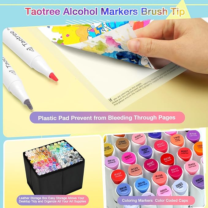 Taotree Alcohol Brush Markers Art Supplies, 121 Colors Dual Tip Art Coloring Markers Pens, Brush & Chisel Tip Sketch Pens, Drawing Supplies Gift for Artist Adult Coloring Book Painting, Sketching