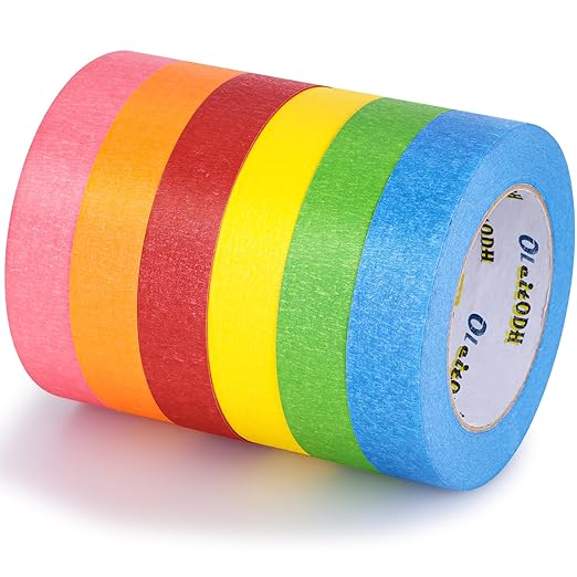 6 Rolls Colored Masking Tape-1 inch x 330 Yards Painters Tape, Rainbow Colors Rolls Bulk Kids Colorful Paper Marking Tape Decorative Arts Crafts Labeling DIY School Classroom Supplies