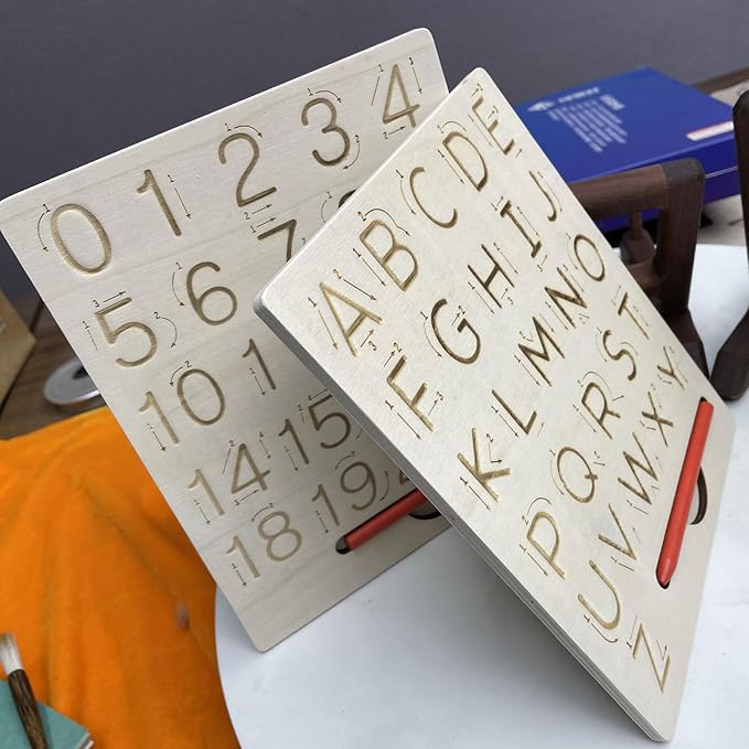 Learn to Write - Number & Letter Tracing Boards for Kids Ages 3-8 Wooden Alphabet Learning Montessori 3 Year Old Toddler Writing Tools Beginners - Homeschool Preschool Classroom Must Haves