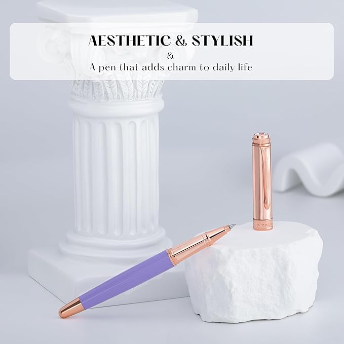 Stylish Purple Pen, With 8mm Brilliant diamond,Attractive Real Rose Gold Finish, Luxury Bling Rollerball Pen Bling,Girly Pens,Schmidt Black Refill,Fancy,Elegant Nice Pens Gifts for Women