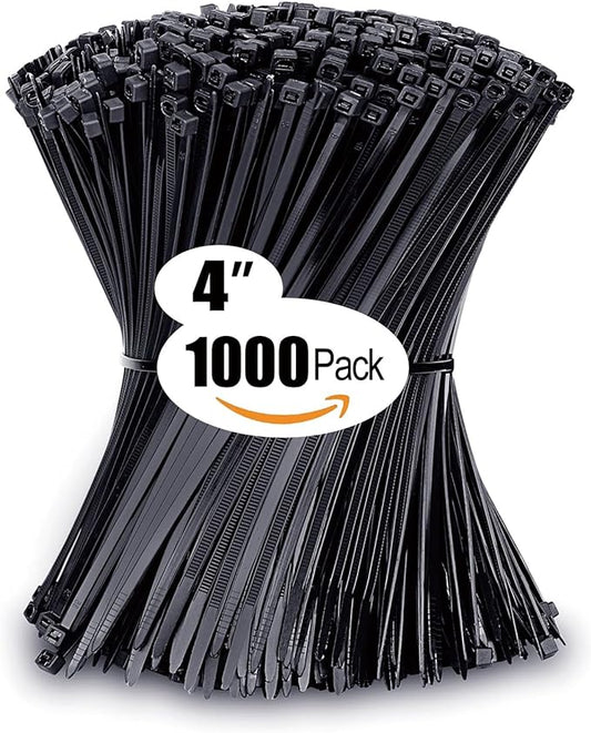 Small Zip Ties, Zip Ties 4 inch with 18 lb Tensile Strength, Black Cable ties, 1000 Pack, ANOSON