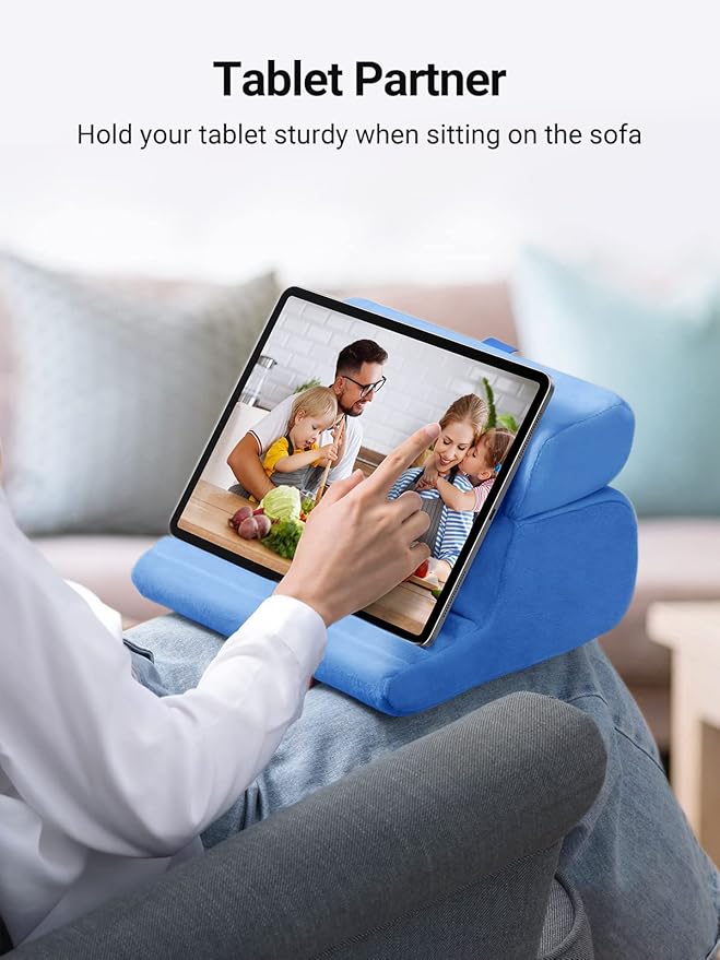 UGREEN Tablet Pillow Stand for Lap Soft Holder Bed with 3 Viewing Angles Adjustable Home Office Accessories Compatible with iPad Pro 13 12 11 10.5 Air Mini 5 4 3 2 Phone 16 15 14 E-Reader Blue