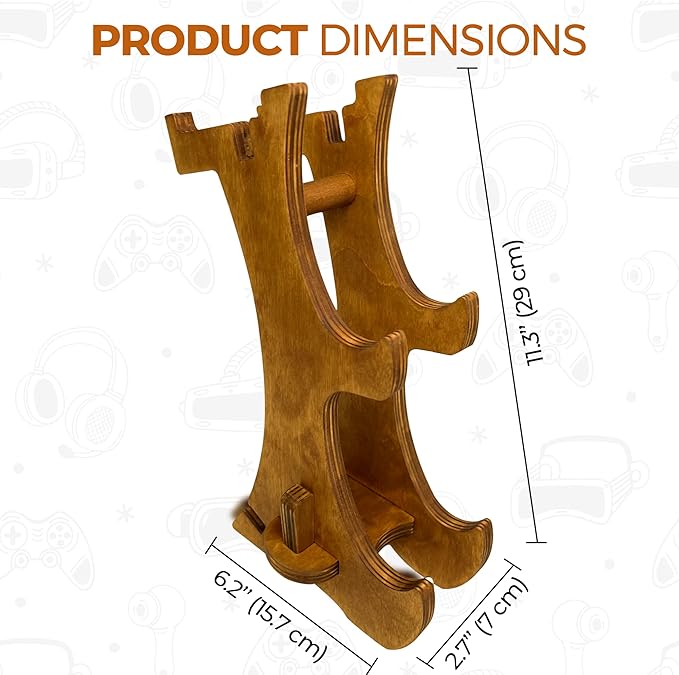 Wooden Controller Stand - Dual Game Controller Holder, Headphone Hanger and Phone Stand - Universal Gaming Acessories and Gamer Gift - Portable Headset Storage Organizer