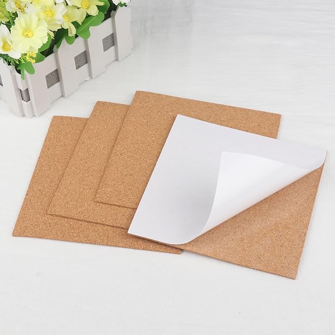GNIEMCKIN 80 Pack 6 x 6 Inches Self Adhesive Cork Squares, 6 x 6 Inch Cork Squares for DIY Crafts, 2 mm Thick