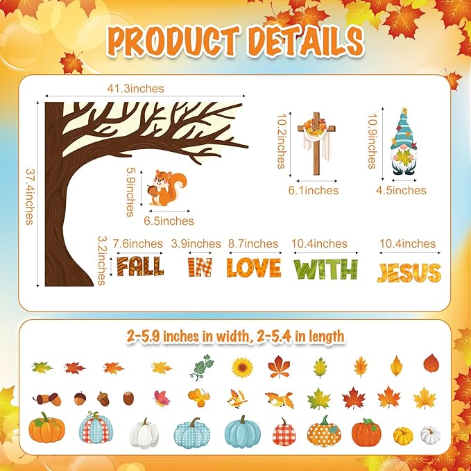 Zonon Thanksgiving Christian Bulletin Board Decorations Fall Tree Classroom Decor Autumn Fall in Love with Jesus Bulletin Board Set Religious Pumpkin Harvest Cutouts Thanksgiving Sunday School Church