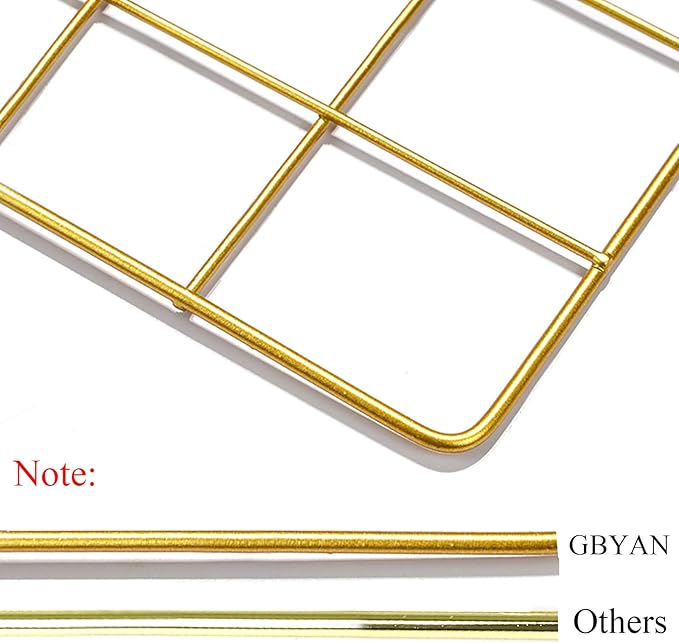 GBYAN 2 Pack Large Wall Grid Panels with Light and Clips, Photo Display Board, Picture Frame Collage Board, Wire Grid Wall Panel Room Decoration,Dark Gold
