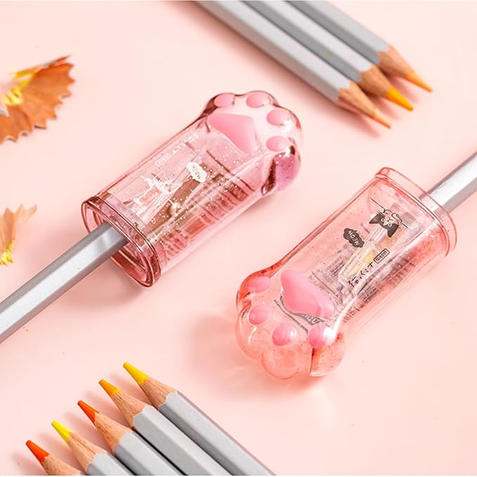 4 Pcs Cute Pink Pencil Sharpener Kawaii Small Manual Cartoon Cat Paw Plastic Pencil Sharpener School Office Supplies for Women Men