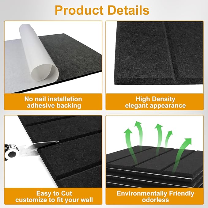 Large Cork Board Alternative,Felt Bulletin Board Tiles with 35 Pushpins,Black Bulletin Board, 12 Pack 12"X12"X0.4" Felt Cork Board Tiles with Self Adhesive for Office Pin Board, Home & Classroom