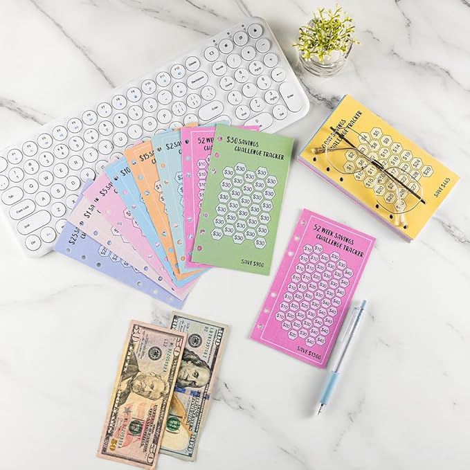 48 Sheets 100 Envelopes Money Saving Challenge Binder Trackers, 6 Ring A6 Binders Savings Challenge Trackers Cards for Budget Planner, Multiple Budget Sheets for Cash Stuffing