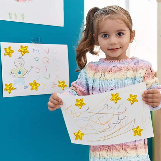 3 Rolls Gold Star Stickers,1500Pcs Holographic Shiny Metallic Foil Star Stickers for Kids Reward, Student Planner and School Classroom Teacher Supplies
