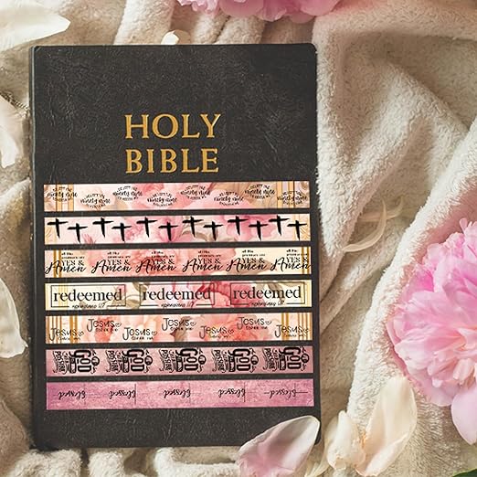 Janlaugh 24 Rolls Christian Washi Tape Gifts Bulk Religious Inspirational Scripture Supplies Pink Bible Verse Washi Tape for Bible Journaling Study DIY Crafting Valentine's Day Gifts