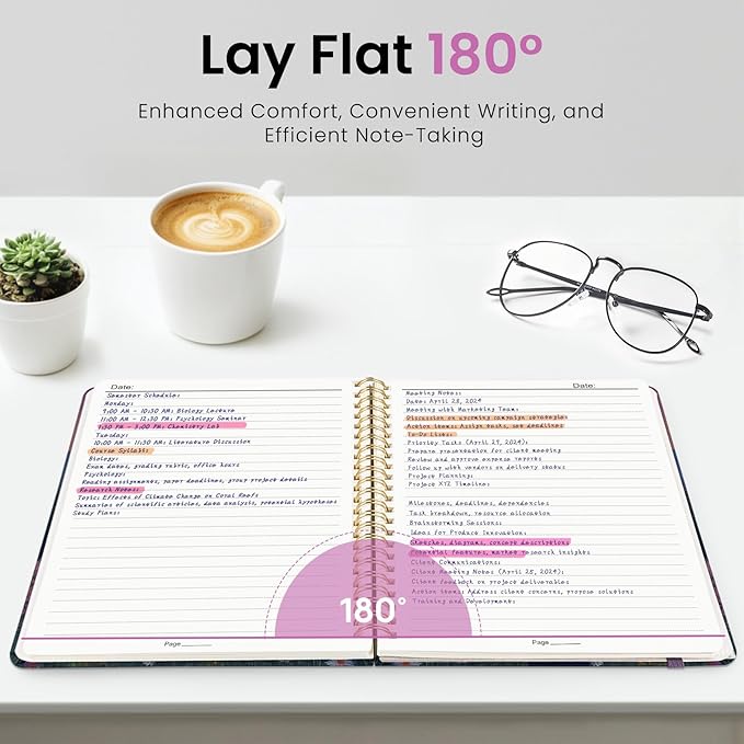 Lined Spiral Journal for Women, A5 Hardcover Cute Notebook for Work & Note Taking, Aesthetic Pretty Journal for Writing, 140 Pages, 6"x8", Twilight Bloom