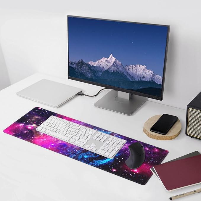 Outer Space Galaxy XL Large Mouse Pad with Stitched Edges Long Non-Slip Rubber Base Mousepad Nebula Astronomy Theme Laptop Keyboard Mat Desk Pad for Office Home Desk Decor, 31.5" X 11.8"