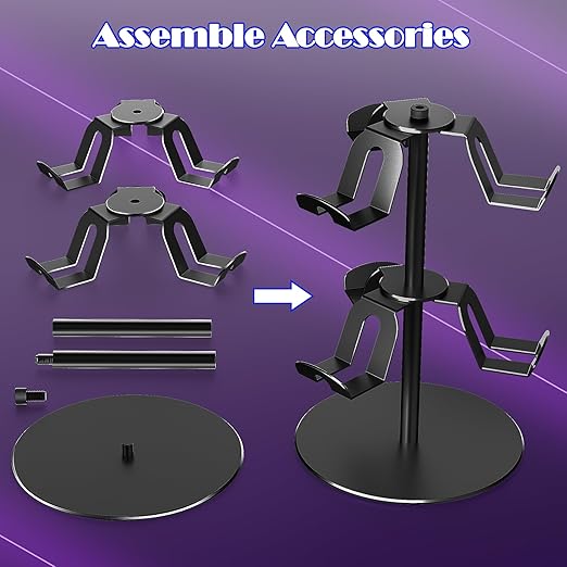 ZHGM Controller Stand 2 Tiers, Universal Gaming Headphone Stand Compatible with Xbox PS5 PS4 Nintendo Switch Pro, Aluminum Headset Holder Organizer Rack, Desktop Gamepads Holder, Black