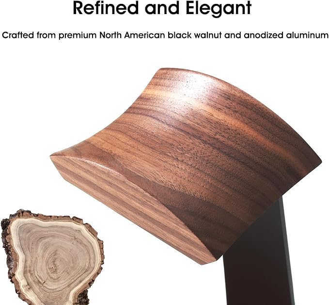 Walnut Headphone Stand, Wooden Headset Stand for Desk, Wood Gaming Headphone Holder with Storage Base for Airpod max, Bose, Razer, Sennheiser, Jabra, JBL, AKG, Vintage Gift for Men