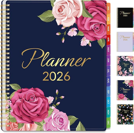 GNL 2026 Planner, Weekly and Monthly Planner January - December 2026, 8.5" x 11" Monthly Planner with Waterproof Flexible Cover, Spiral Binding Notebook with Colorful Tab, Pockets, Bookmark, Rose