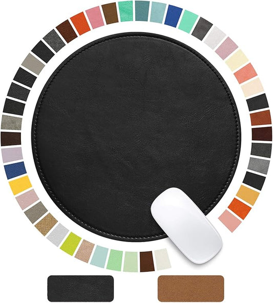 Mouse Pad，Round Mouse Pad，PU Mouse Pad，Leather Mouse Pad with Stitched Edge Micro-Fiber Base with Non-Slip Waterproof，Mouse Pad for Computers，Laptop，9 x 9 Inch (Ruffle Detailed Black)