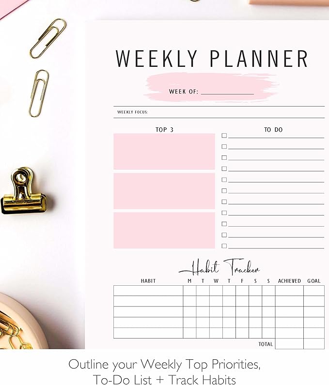 Weekly Planner Notepad Tear Off Premium 53 Thick A4 Paper Weekly Sheets, Weekly To Do List, Daily To Do List, Habit Tracker, Academic 8.5 x 11