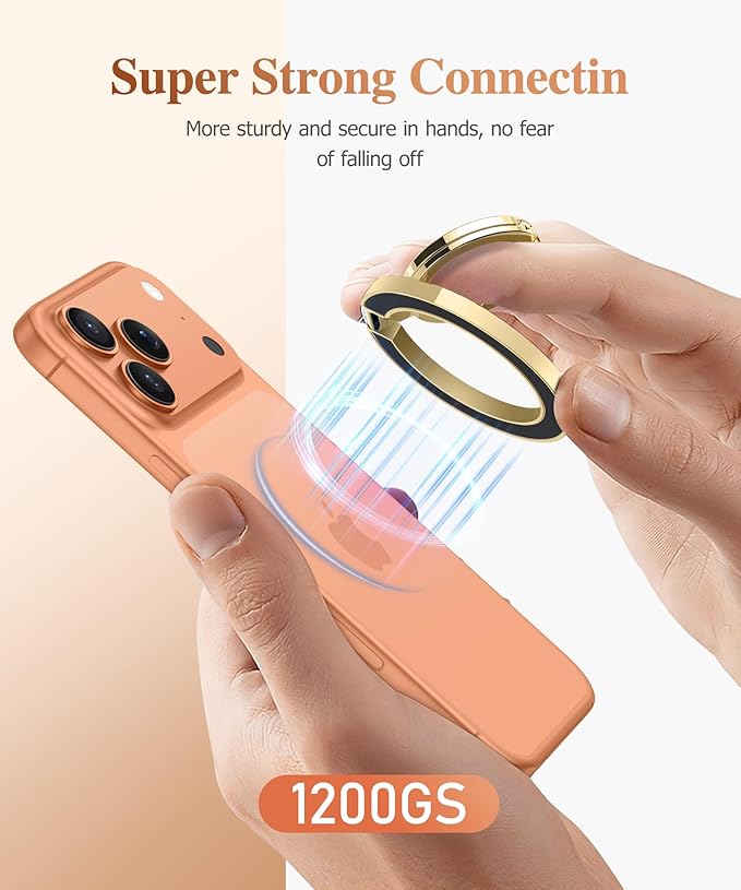 GVIEWIN Magnetic Phone Ring Holder, Compatible with MagSafe Phone Grip with Adjustable Stand, Magnet Phone Ring Kickstand for iPhone 17/16/15/14/13/12 Pro Max Plus Air/Other Phones (Glitter/Copper)