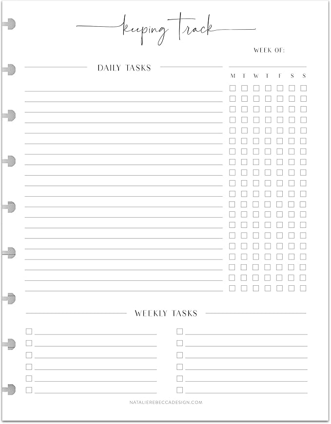 BetterNote Keeping Track Refill Pages for Discbound Notebook, Habit Tracker, Fits Disc TUL, Daily Weekly To Do, Happy Planner, ARC, Levenger Circa, Talia (Modern- 12 months, 9-Disc, 7"x9.25")