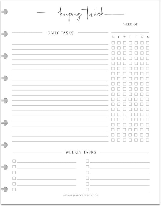 BetterNote Keeping Track Refill Pages for Discbound Notebook, Habit Tracker, Fits Disc TUL, Daily Weekly To Do, Happy Planner, ARC, Levenger Circa, Talia (Modern- 12 months, 9-Disc, 7"x9.25")