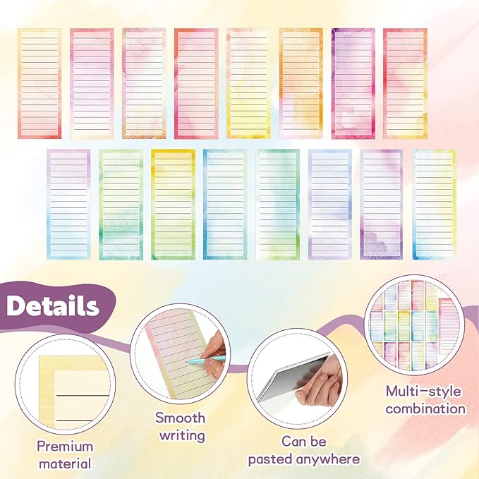 Teling 16 Pcs Magnetic Notepads Grocery List for Refrigerator Magnetic Shopping List to Do Planning Memo Pad for Fridge Refrigerator School Office Home(Watercolour)