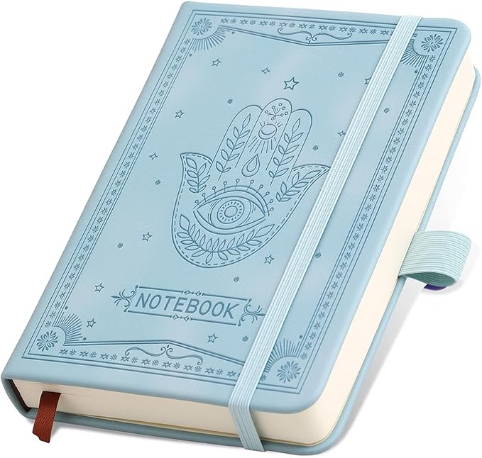 Inner Pocket Notebook Lined Journal 4X 6 Hardcover Leather Notebook 288 PAGE Finger Aesthetic Bound College Ruled Reading Diary Notepad For Travel Work School Office Writing Gifts -Blue