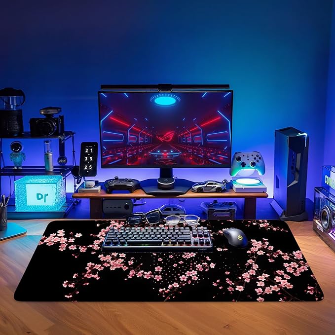 Cherry Blossom Extended Gaming Mouse Pad 35.4 x 15.7 Inch – Japanese-Inspired Desk Mat for Gaming, Office, and Study with Non-Slip Rubber Base