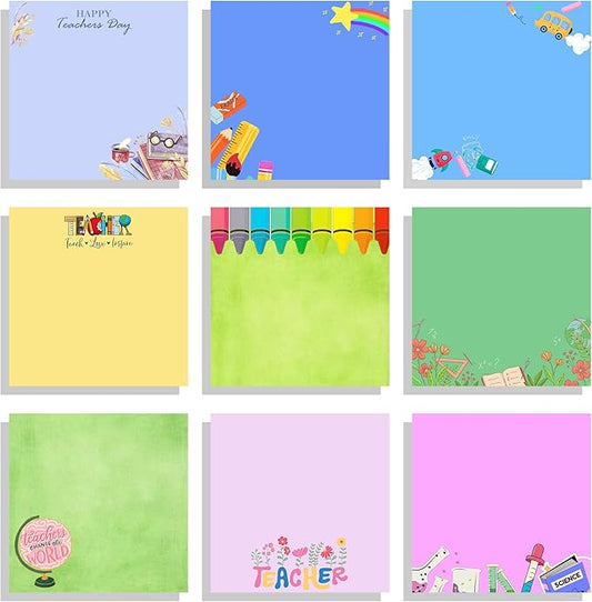 9 Pads Cute Sticky Notes Set, 3" x 3" Self Stick Notepads, Funny Sticky Notes Set, Teacher Stationery, Kawaii Adhesive Memo Pads, Teacher Gifts, Office Decor Desk Accessories School Supplies