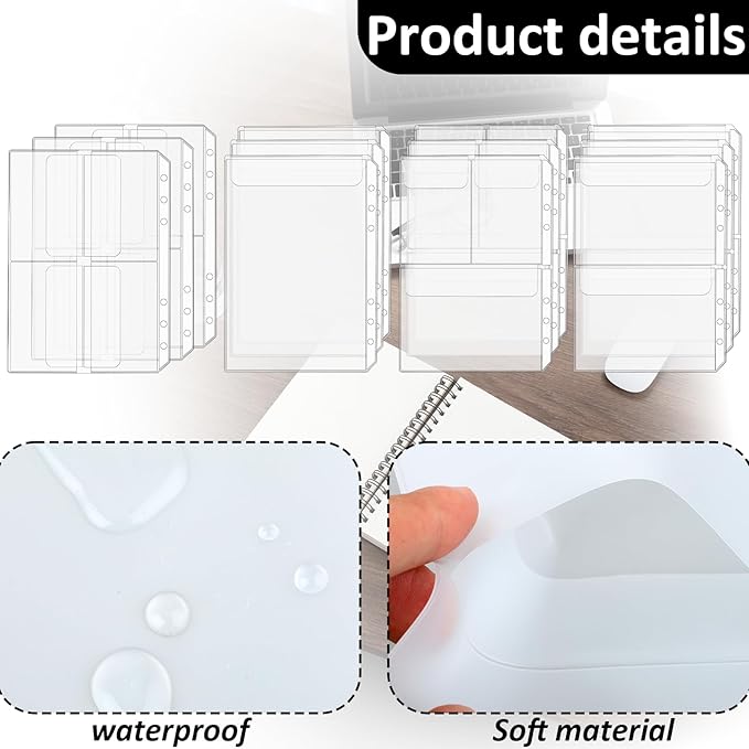 A5 Binder Pockets, 12Pcs A5 Size 6 Holes Binder Inserts, Waterproof Inserts Sleeves Premium Clear Binder Zipper Folders Document Filing Bags for 6-Ring Notebook Binder Loose Leaf Bags, Clear