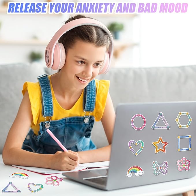 Crtiin 80 Pcs Anxiety Sensory Stickers with Inspirational Quotes Calm Textured Relief Mental Health Stickers Office Adhesive Sensory Tape Anti Stress for Adults(Shaped)