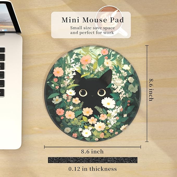 Black Cat Mouse Pad, Cute Mouse Pads for Wireless Mouse Desk Accessories, Small Funny Mousepad with Non-Slip Rubber Base, Travel Mouse Mat for Laptop Computer Work Office Supplies Decor