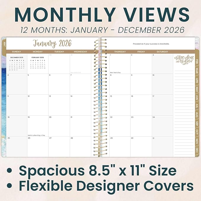 bloom daily planners 2026 Planner (January to December) - 8.5” x 11” Weekly & Monthly Dated Agenda Organizer Book with Stickers & Tabs - Flexible Soft Cover - Coastal Calm